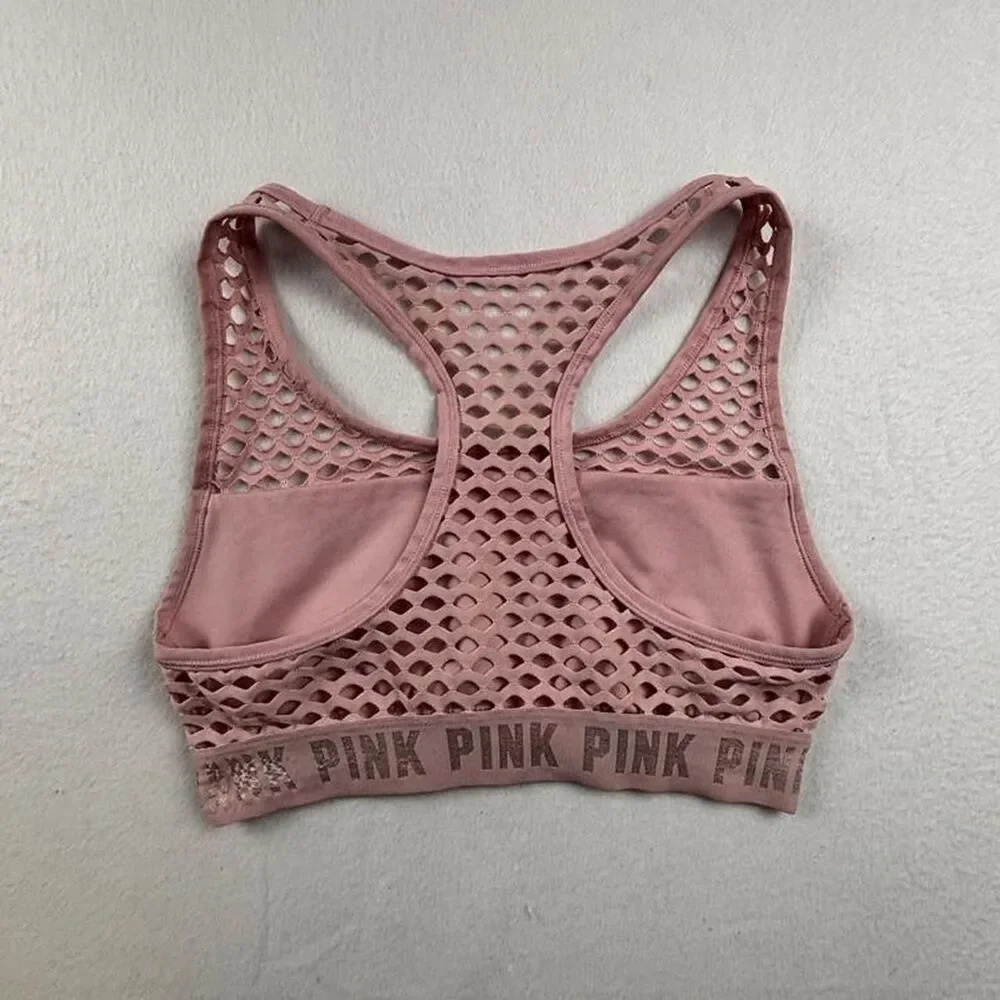 Victoria's Secret PINK Mesh Racerback Sports Bra Women's Small Pink